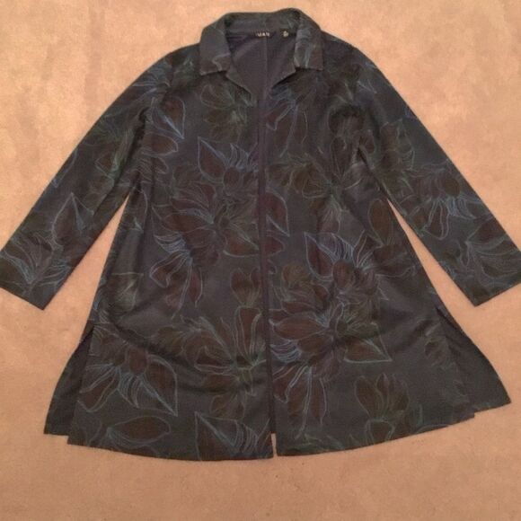 IMAN Global Chic Luxe Faux Suede Topper blue floral Jacket - Picture 2 of 7